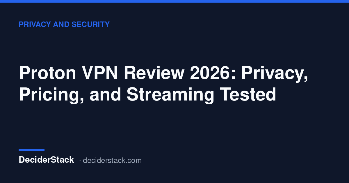 DeciderStack cover card: Proton VPN Review 2026