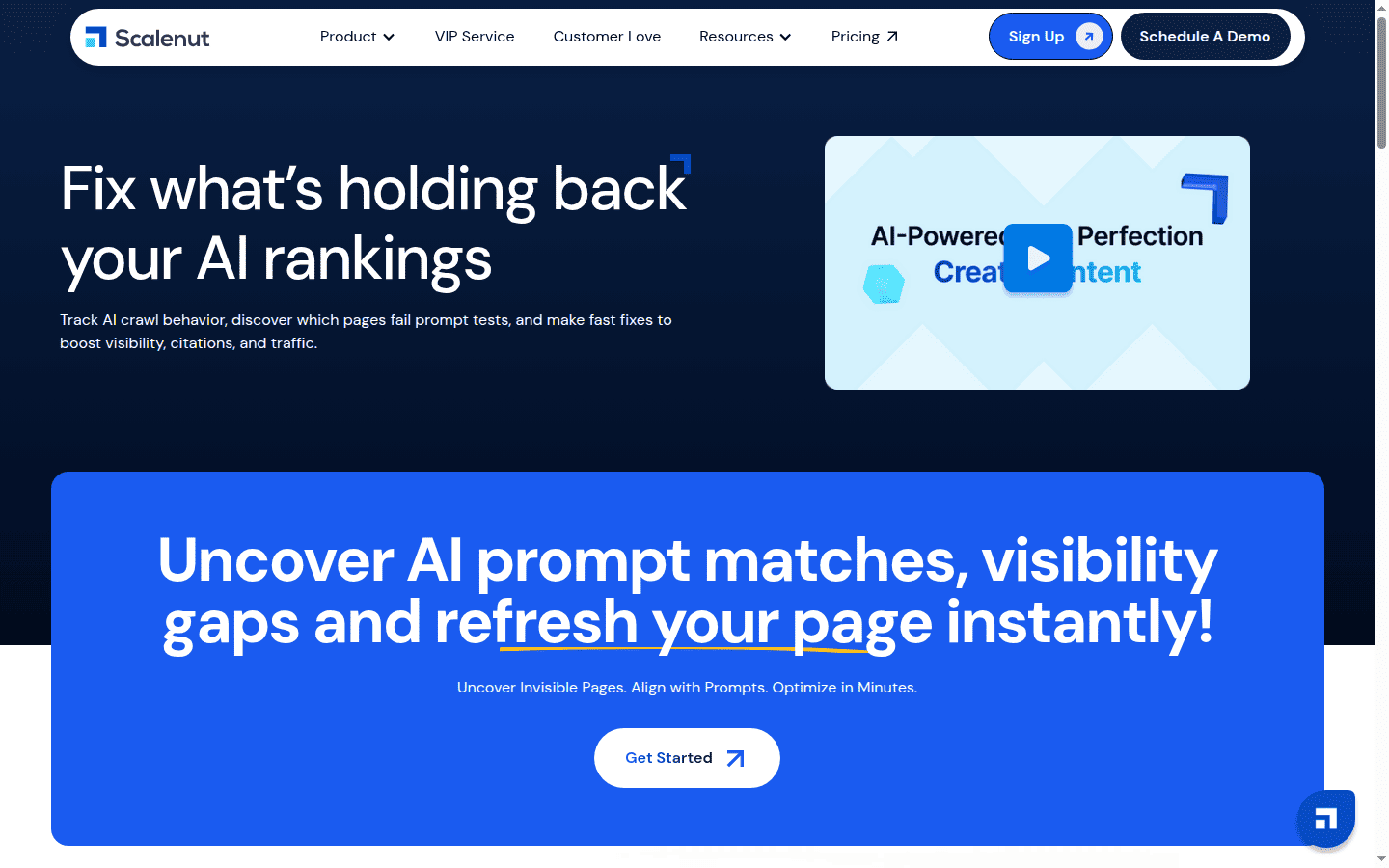 Scalenut content audit page about fixing AI rankings
