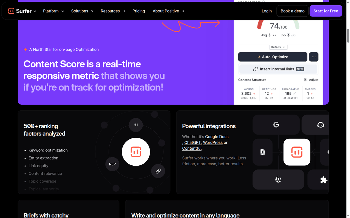 Surfer SEO content editor with the Content Score panel
