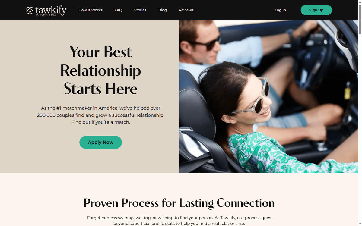 Tawkify how-it-works page: the process headline and the couples count